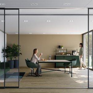 Fluido trolley by Martex beside a team table