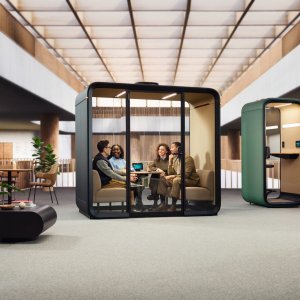 Framery Four glass meeting pod on an American office floor