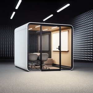Interior whiteboard in use inside Framery Six
