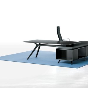 Leather desk pad on the walnut top of DR by Frezza