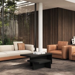 Mediawall by Frezza paired with the Mux70 trapezoidal table