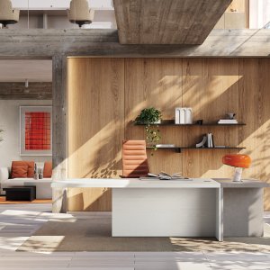 Mux70 contemporary executive desk by Frezza in black ash with black fenix console