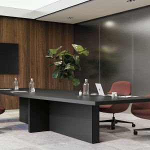 Leather-upholstered Mux70 console with visible stitching
