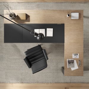 Frezza Ono Panel desk with wooden sides and 3 in top