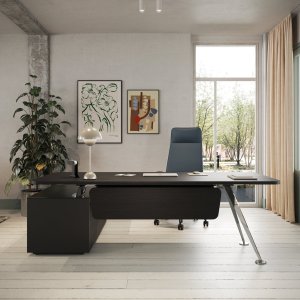 Spike executive desk by Frezza with white Calacatta marble-finish HPL top