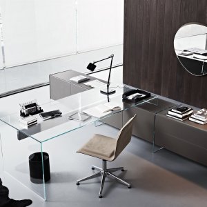 Designer office desk Air Desk by Gallotti & Radice in clear crystal