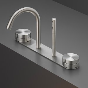 Designer bathroom faucet Giotto with circular handle by Natalino Malasorti