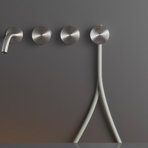 Giotto by Cea Design deck-mounted faucet circles in satin stainless steel