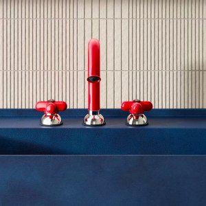 Shower and lavatory faucets in matching blue, I Balocchi by Fantini
