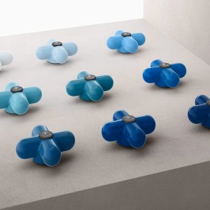 Row of nine I Balocchi handles shading from white to dark blue