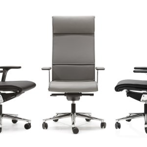 Velcro-fixed leather armrest cover on the Una Chair