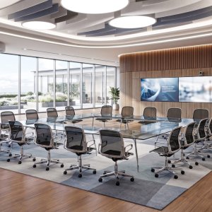 UniTable conference table by ICF with a veneer top on a polished aluminium base