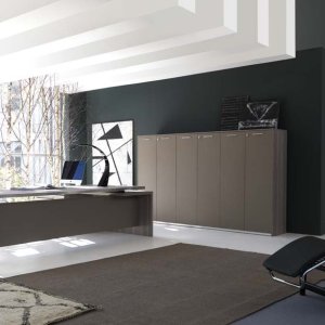 Corner office with Athos desk in Dark Brown and Moka lacquer pedestal
