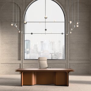 Leather-topped Jazz Ray desk by Mascheroni with drawers in the body