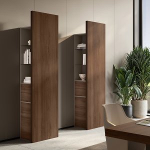 Jera Las Mobili suspended wall cabinets with eco-leather vertical panel — 132 lb load per bracket