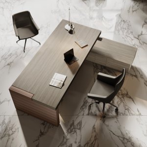 Jera executive desk 94-inch width with front return — law firm partner office configuration, Gray Elm finish