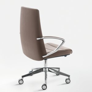 Close-up of the polished aluminum arm and padded arm top on Klivia