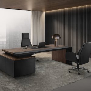 Veined black walnut grain on the desk top