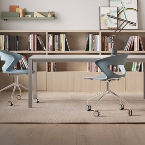 Upholstered Kicca Plus armchair by Kastel in gray fabric on four chrome legs