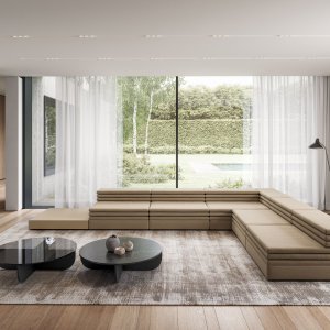 Lacquered Acamante cocktail table sitting among the sectional modules