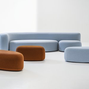 Lisse sofa with two ottomans pulled alongside, designed by Sabine Marcelis
