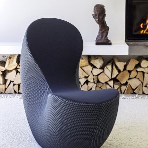 The raised front of the seat on a Nautile chair, in close-up