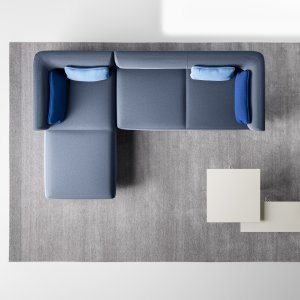 Coffee table from LaCividina, 12 5/8 in high, beside a Node+ island