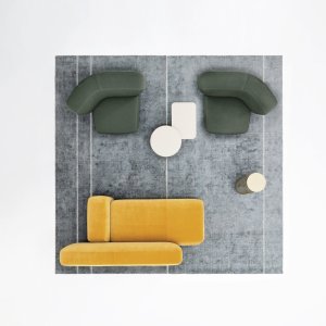 Corporate waiting area furnished with Suiseki
