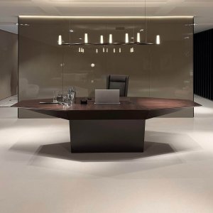 Eidos executive desk by i4Mariani with motorized monitor risen from the top