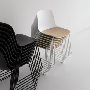 Seela chairs by Lapalma stacked between meetings
