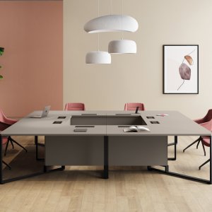 I-Meet conference table by Las Mobili with black glass top and chromed legs in a boardroom