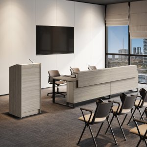 Long rectangular I-Meet conference table in Bali Walnut 3d-foil