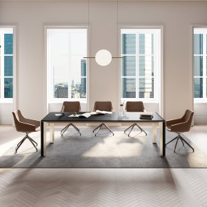 Rectangular Iulio meeting table with color-matched flip-top access