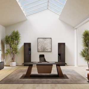 Monolith storage wall — columns and low cabinet with open inserts in Grey Beige