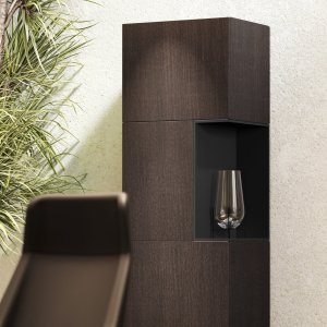 Monolith low cabinet with reversible push-open doors, titanium-coloured 110-degree hinges