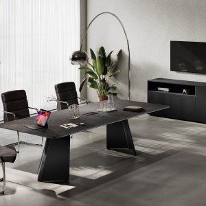 Shaped modesty panel of the Monolith executive desk in Slate 3d-foil