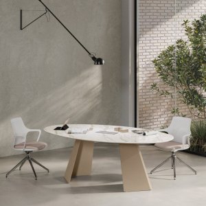 Complete Monolith executive office by Las Mobili in a corner office with glass walls
