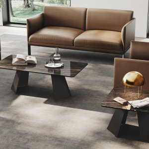 Monolith executive desk with mud eco-leather writing insert and shaped top edge
