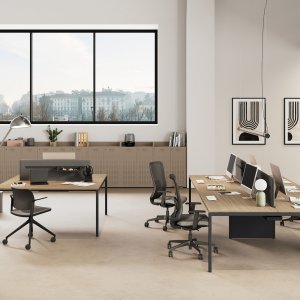 Semi-executive Sigma desk mounted on its structural service cabinet