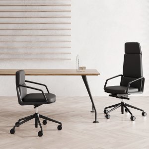 Lead meeting chairs on ash wood pyramid bases around a boardroom table in New York