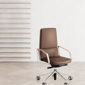 Lead executive chair by Las Mobili with die-cast aluminum armrests and polished five-star base