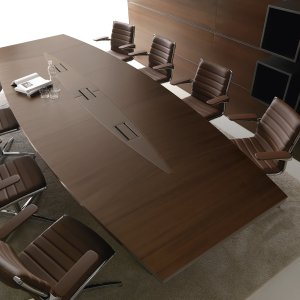 Lloyd credenza H 86 with Brown faux leather top under a window