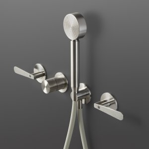 Three-hole faucet set Lutezia with swivel spout, satin stainless steel, Cea Design
