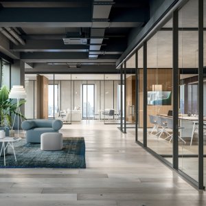 Glass partition wall M1 by Quadrifoglio in a US open plan office