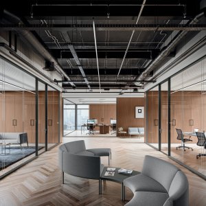 Sliding glass door with damped braking in a glazed partition in the Quadrifoglio system