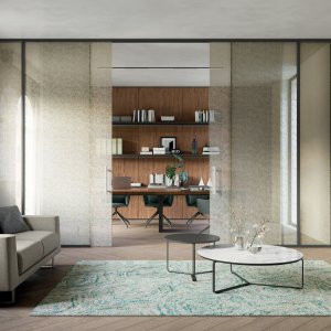 Conference room enclosed by Quadrifoglio glass partitions
