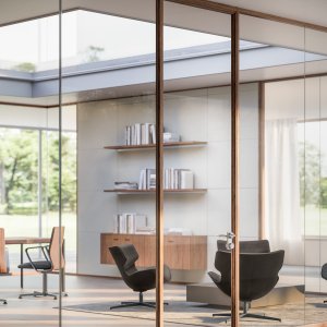 Executive office bounded by a full height glazed partition by Quadrifoglio