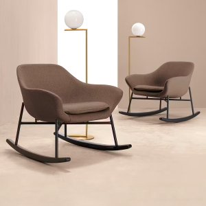 Manta lounge armchair with headrest, upholstered in gray fabric