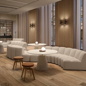 Island of Array seating at the centre of a lobby