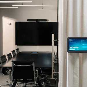 Row of Framery pods with Framery Six on an open floor